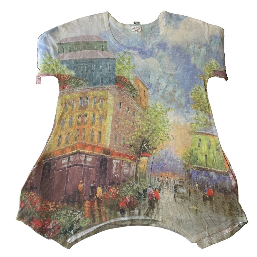 Et Lois Women Shirt S Multicolor Graphic Print Crew Neck Pullover Oil Painting